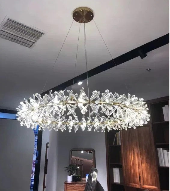 Round Wheel Frozen Ice Crystal Chandelier Light with K9 Crystals for Living Room Dining Hall