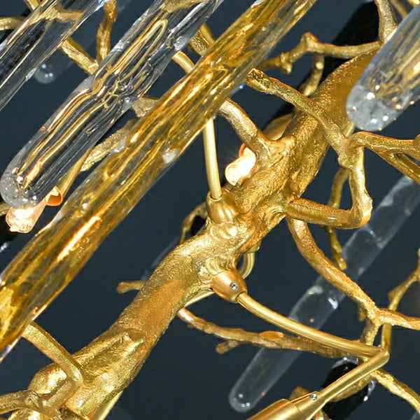 Extra Large Brass Tree Branch LED Chanderlier Crystal Bar Drops Ceiling Light for Foyer Living Room Hall