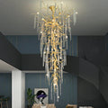 Extra Large Brass Tree Branch LED Chanderlier Crystal Bar Drops Ceiling Light for Foyer Living Room Hall