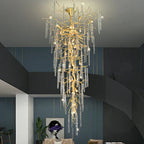 Extra Large Brass Tree Branch LED Chanderlier Crystal Bar Drops Ceiling Light for Foyer Living Room Hall
