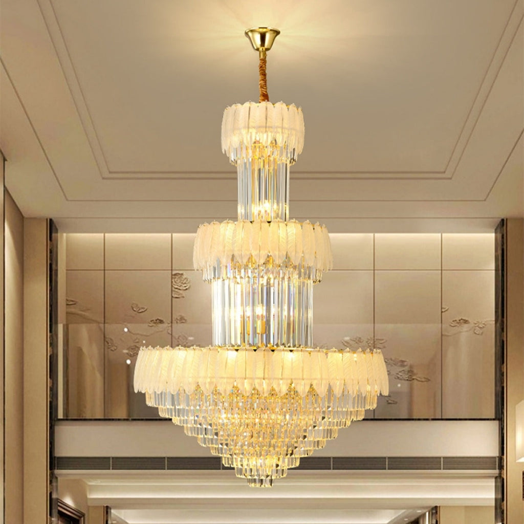 Extra Large Crystal Feather Style Chandelier Long Foyer Staircase Ceiling Lighting for Living Room