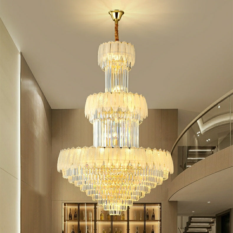 Extra Large Crystal Feather Style Chandelier Long Foyer Staircase Ceiling Lighting for Living Room