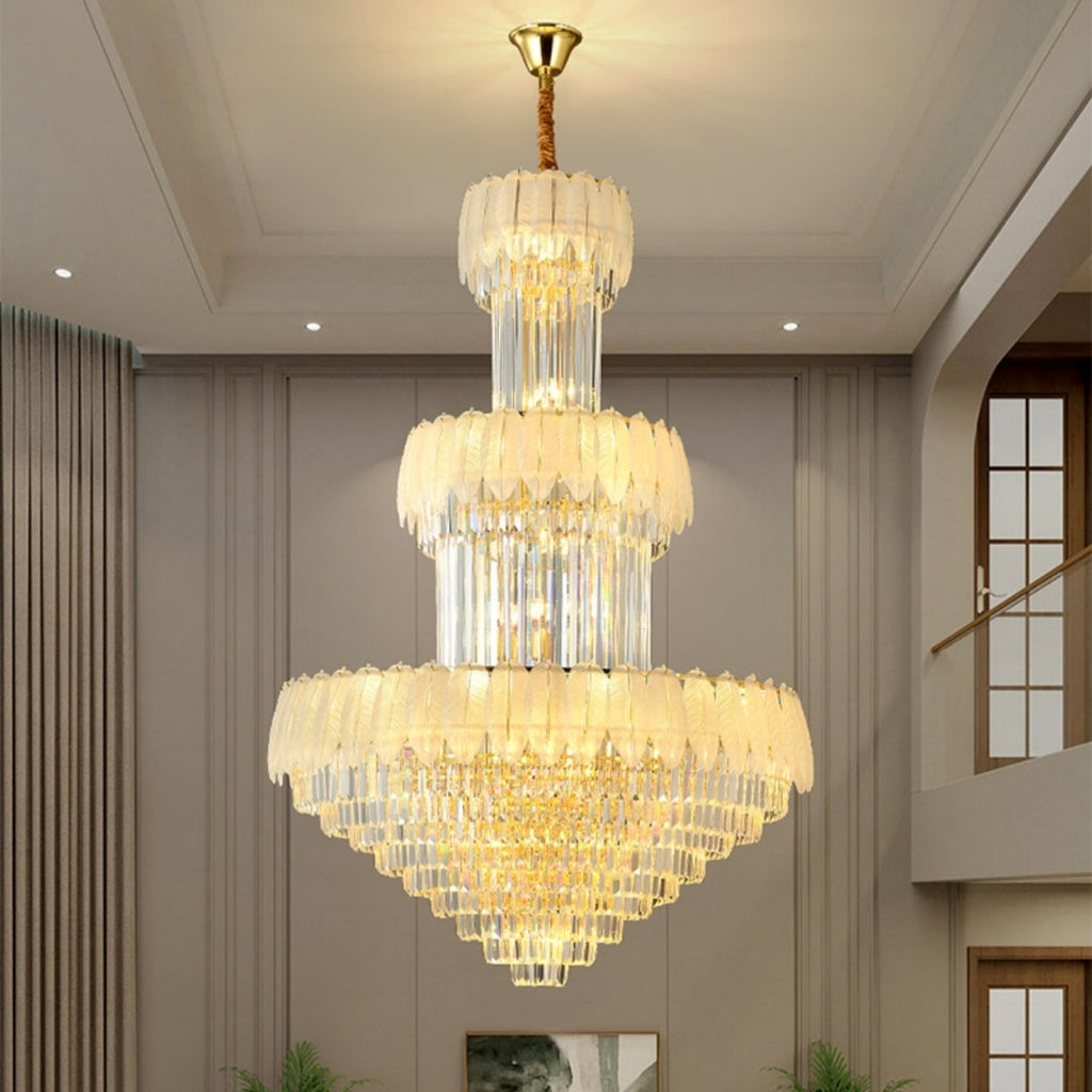 Extra Large Crystal Feather Style Chandelier Long Foyer Staircase Ceiling Lighting for Living Room