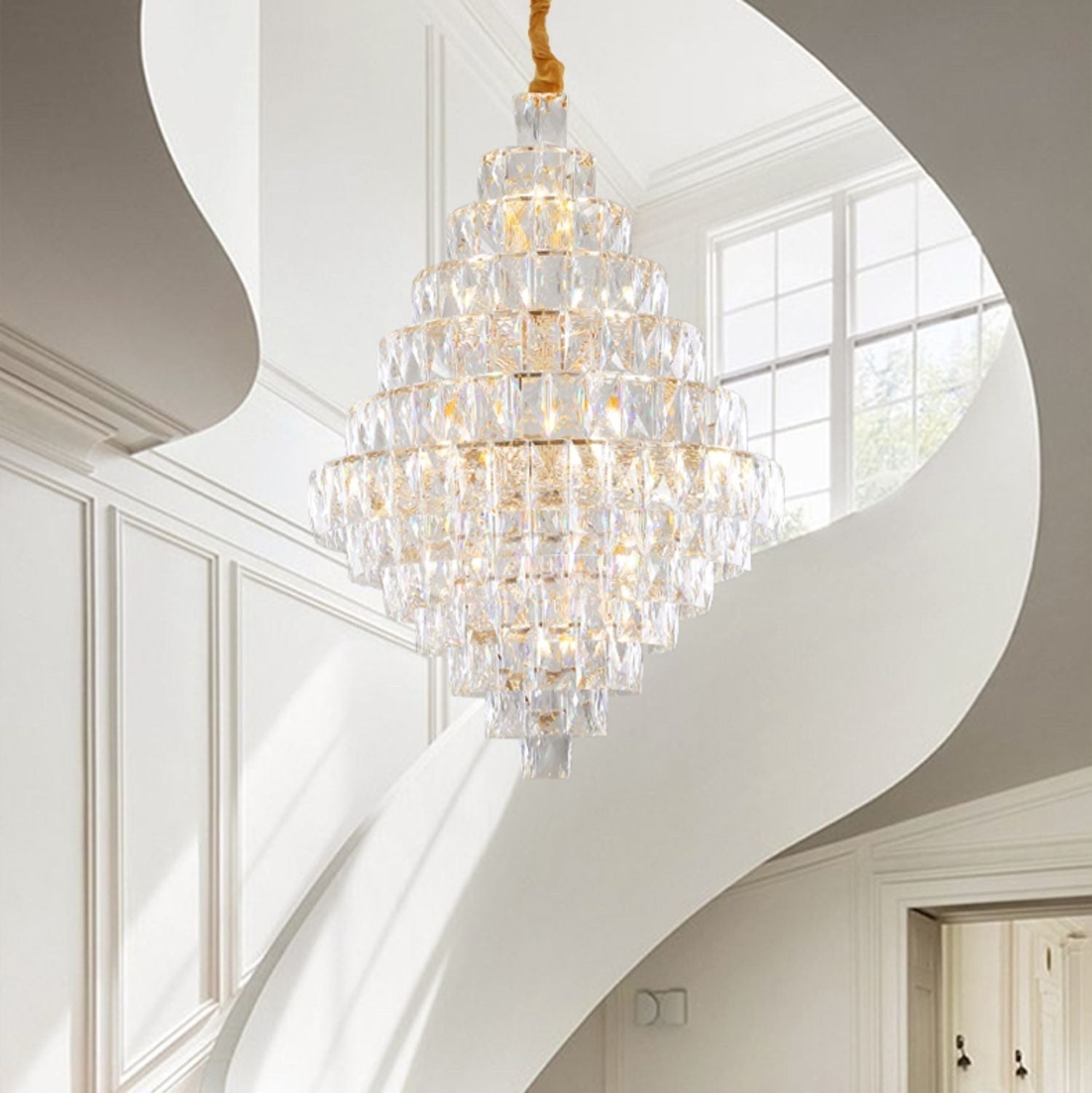 Extra Large Foyer Pure Crystal Ceiling Light Living Room Entrance Staircase Chandelier