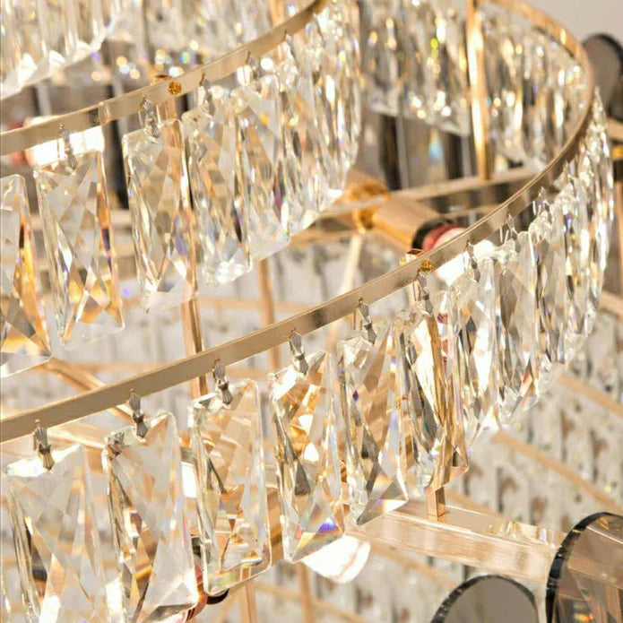 Golden Era Grand Cascade Round Chandelier with Smoky Gray & Clear K9 Crystal Finish for High Ceilings
