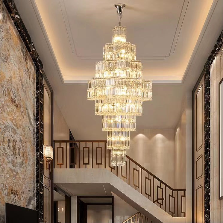 Extra Large Plaza Hall Multi-Tier Crystal Chandelier Foyer Living Room Staircase Ceiling Lighting in Chrome /