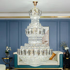 Golden Era Grand Cascade Fountain Smoky and Clear Crystal Chandelier for High-Ceiling