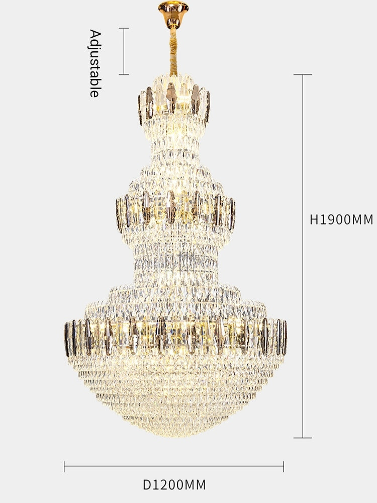 Golden Era Grand Cascade Fountain Smoky and Clear Crystal Chandelier for High-Ceiling