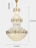 Golden Era Grand Cascade Fountain Smoky and Clear Crystal Chandelier for High-Ceiling