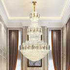 Golden Era Grand Cascade Fountain Smoky and Clear Crystal Chandelier for High-Ceiling
