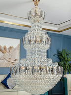 Golden Era Grand Cascade Fountain Smoky and Clear Crystal Chandelier for High-Ceiling