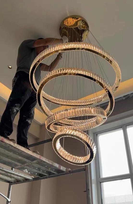 Modern Front Entryway Chandelier 3 / 4 / 5 / 6 / 7 Rings Crystal Gold / Chrome Finish Ceiling Lamp