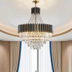 Black Crystal and Stainless Steel Round Chandelier Ceiling Light , Modern Finish
