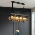 Fashion Kitchen Island Crystal Chandelier in Black / Smoky Gray Finish Two Tiers Rectangle Chain Pendant Light