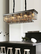 Fashion Kitchen Island Crystal Chandelier in Black / Smoky Gray Finish Two Tiers Rectangle Chain Pendant Light