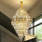 Fashion Large Staircase Chandelier for Foyer Living Room Entrance Crystal Ceiling Light in Gold Finish