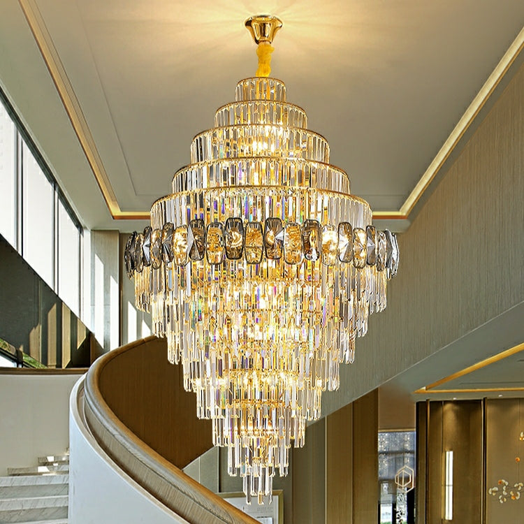 Fashion Large Staircase Chandelier for Foyer Living Room Entrance Crystal Ceiling Light in Gold Finish