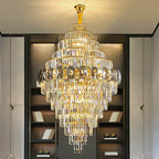 Fashion Large Staircase Chandelier for Foyer Living Room Entrance Crystal Ceiling Light in Gold Finish