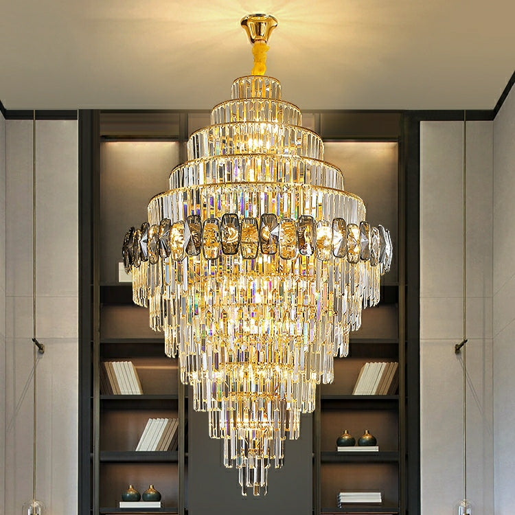 Fashion Large Staircase Chandelier for Foyer Living Room Entrance Crystal Ceiling Light in Gold Finish