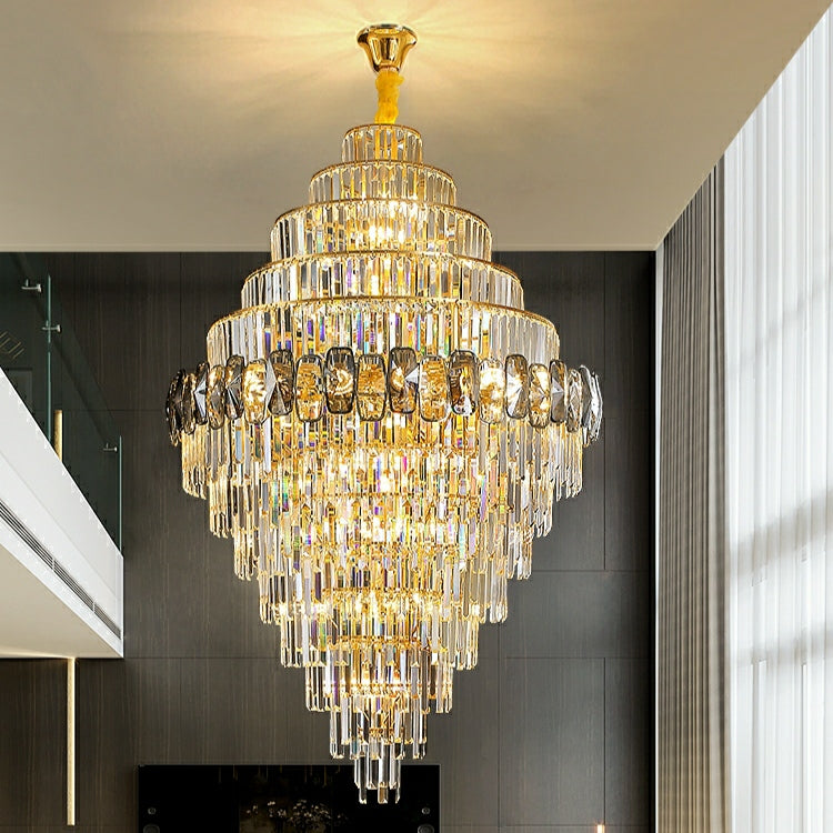 Fashion Large Staircase Chandelier for Foyer Living Room Entrance Crystal Ceiling Light in Gold Finish