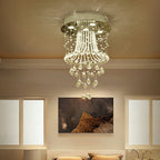 Flush Mounted Crystal Drops Chandelier Elegant Ceiling Light for Bedroom / Living Room