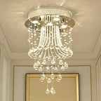 Flush Mounted Crystal Drops Chandelier Elegant Ceiling Light for Bedroom / Living Room
