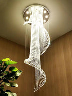 Flush Mounted Spiral Crystal Drops Chandelier Round LED Ceiling Lighting for Foyer Staircase / Hotel Entrance