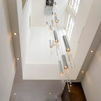 Foyer Staircase Chrome Ceiling Light Silver Crystal Pendant Chandelier for Hallway Entrance
