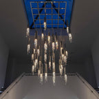 Foyer Staircase Chrome Ceiling Light Silver Crystal Pendant Chandelier for Hallway Entrance