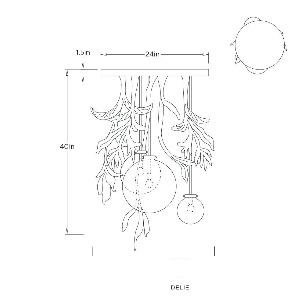 Will O' the Wisp Multi-Port Chandelier GDDLC01 technical dimension drawing