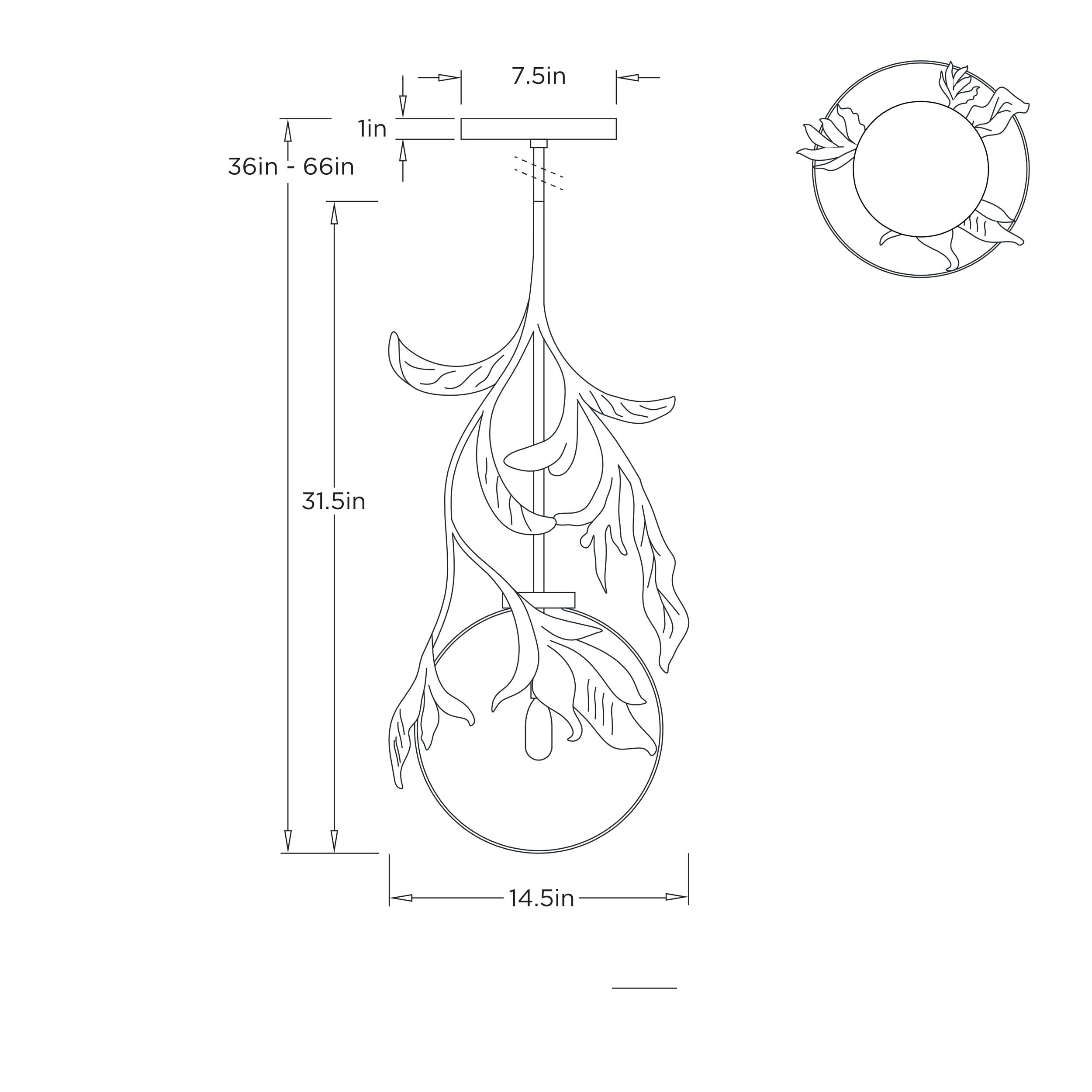Will O' the Wisp Large Pendant GDDPI02 technical dimension drawing