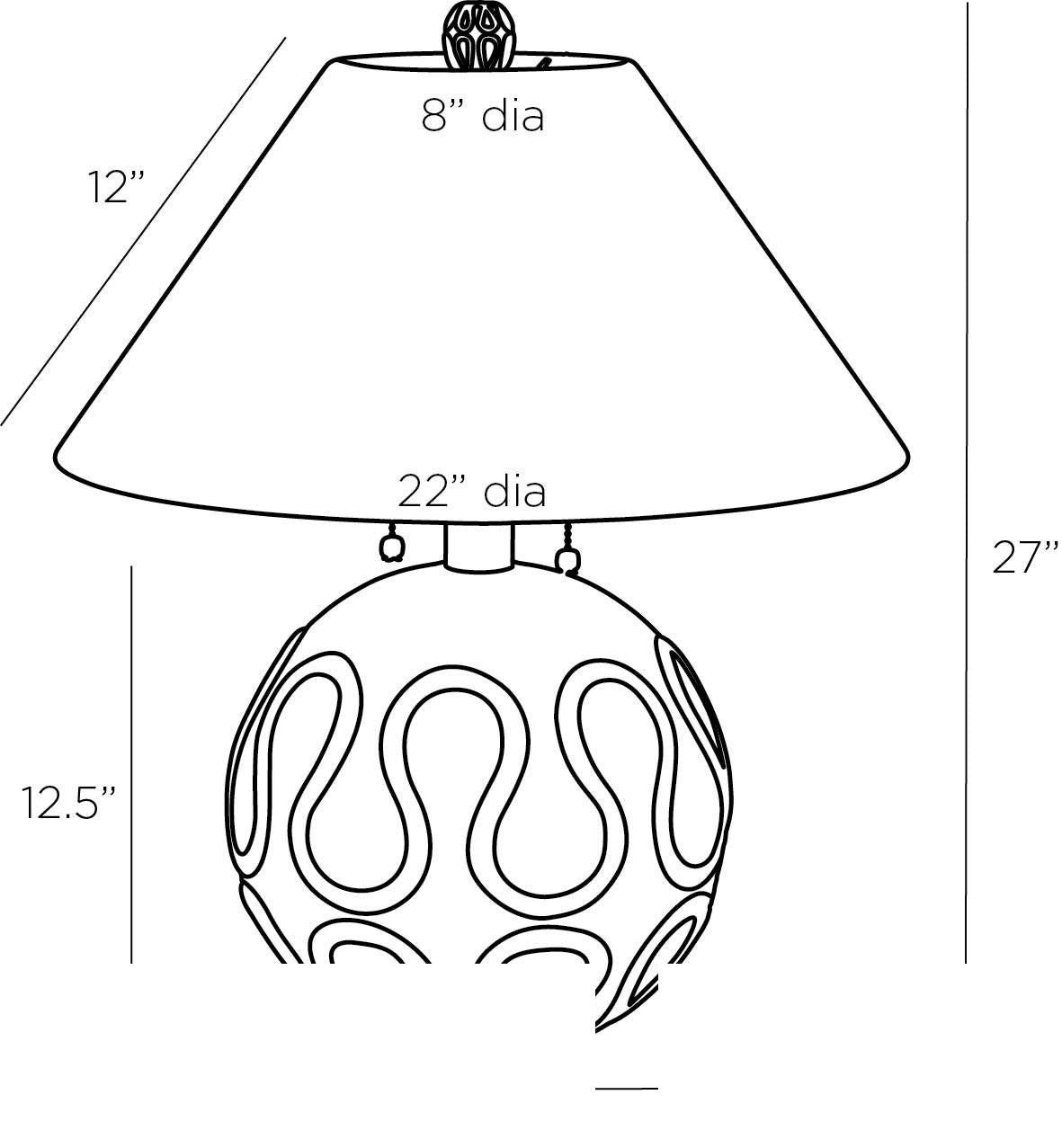 Serpiente Table Lamp GKPTI01-671 technical dimension drawing