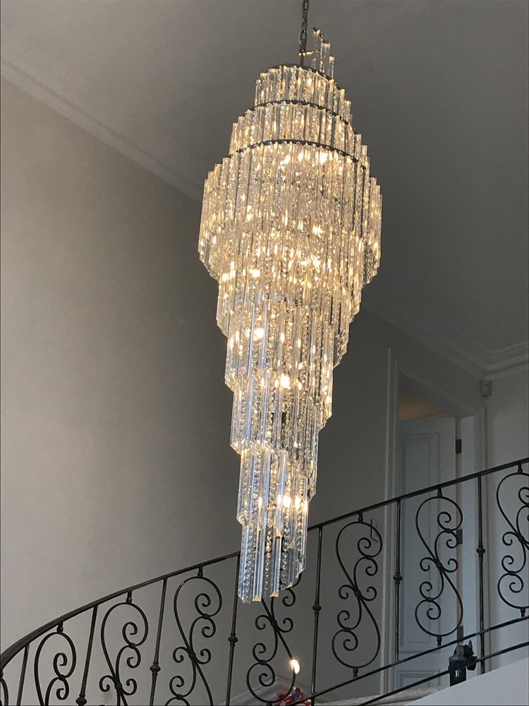 Luxury Spiral Crystal and Metal Chandelier for High-Ceiling Foyer and Staircase