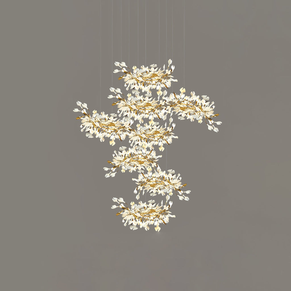 Gingko Leaves Ceramics Spiral Branch Chandelier