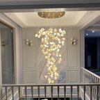 Spiral Pure White Magnolia Chandelier with Golden Branches for Staircase / high-Ceiling Space / foyer / Duplex