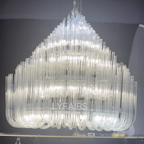 Extra Large Round Modern Chandelier with Clear Glass Tubes and Silver Metal Finish for Living Room Hotel Lobby