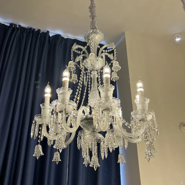 Light Luxury Classic Short Version Tiered Candle Light Crystal Chandelier for High-Ceiling Rooms / living Room