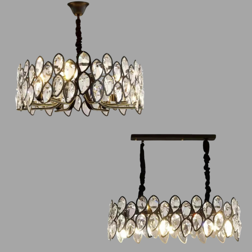Modern Black Chandelier with Leaf-Shaped Crystal Suit for Living & Dining Room