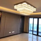 Modern Round Flush Mount Crystal Chandelier with K9 Crystal Finish, 2 or 3 Tiers for Large Areas