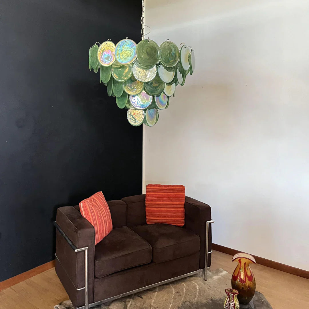 Elegant Green Murano Disc Chandelier
