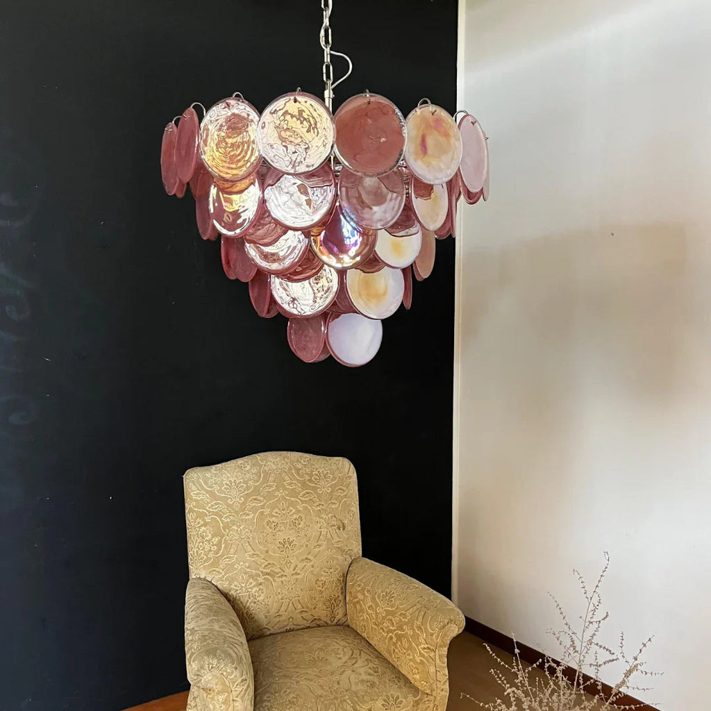 Elegant Pink Murano Disc Chandelier