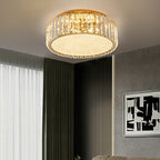 Hotel Gold Flush Mount Ceiling Lighting Round Crystal Chandelier for Bedroom