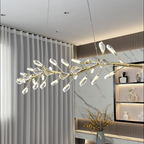 Sleek Modern Branch Crystal Leaves Linear Chandelier for Kitchen Island and Dining Room