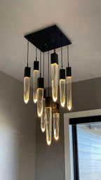 Modern Light Luxury Round / rectangle Ceiling Pendant Light in Black Finish for Kitchen Island / Staircase /