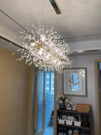 Dandelion Crystal Chandelier Light Firefly / Glowworm Hanging Lamp Pendant for Rectangle Dining Room