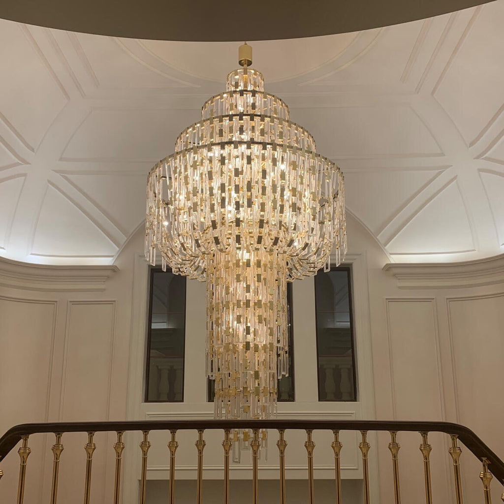 Luxury Multi-Tiered Crystal Glass Buckles Chandelier for High-Ceiling