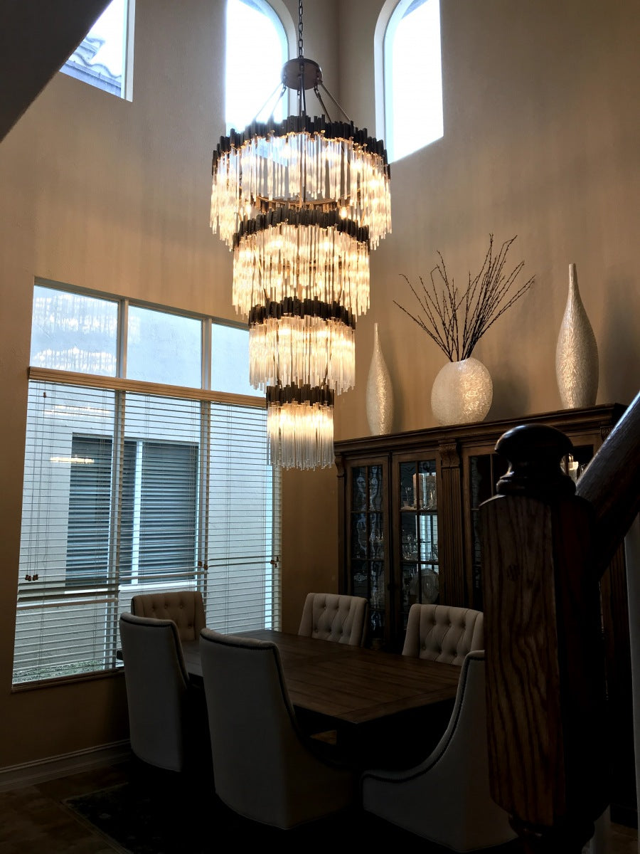 Large Elegant Multi-Layers Glam Glass Chandelier for High-Ceiling Staircase / entryway / living / meeting Room