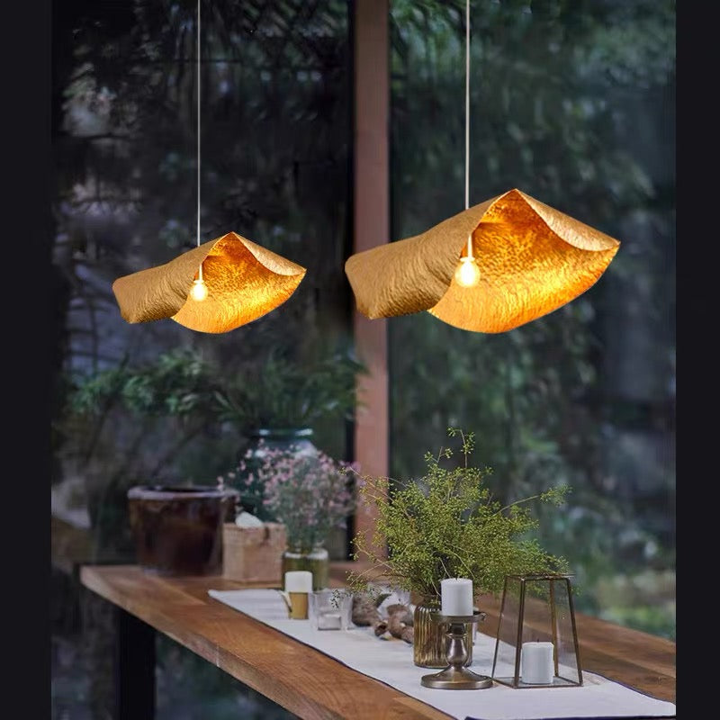 Postmodern Brass Pendant Lighting with Withered Leaf Shape, High-Quality Finish