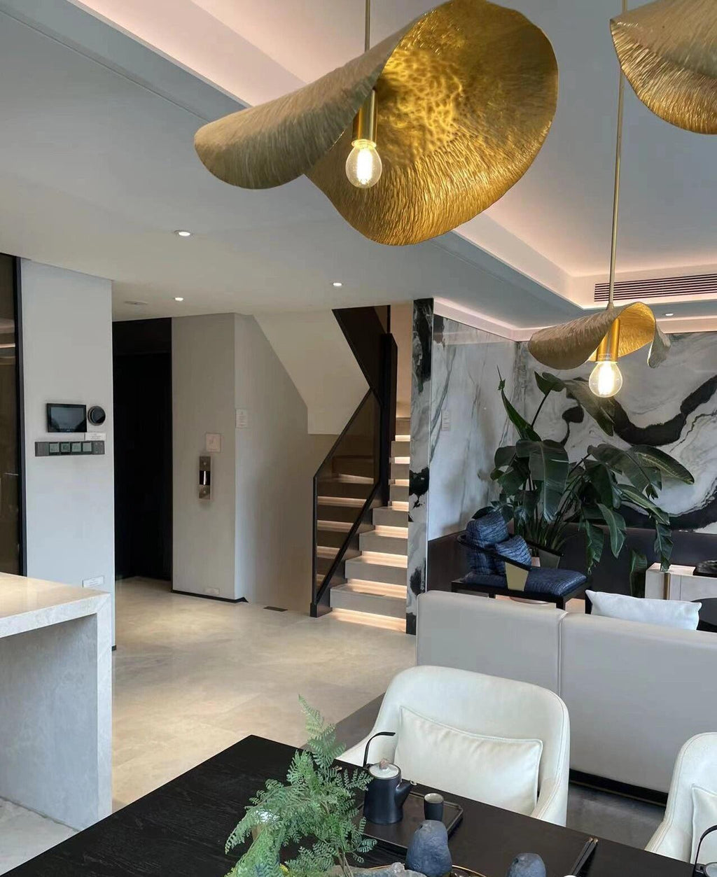 Postmodern Brass Pendant Lighting with Withered Leaf Shape, High-Quality Finish