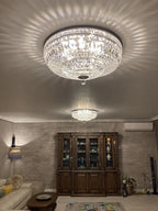 Modern 9 / 12 / 15-Light Flush Mount Crystal Chandelier in Gold / silver Finish